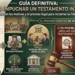 Infografía detallada sobre los motivos y pasos legales para impugnar un testamento injusto en España según el Código Civil.